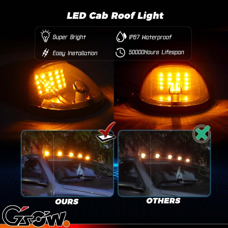GSOWO 5 PCS Amber LED Cab Lights Smoked Cab Roof Running Top Marker Light for Dodge Ram 1500 2500 3500 4500 5500 2003-2018 Pickup Trucks, Waterproof LED Cab Roof Lights for Trucks, 16 LED - Image 2